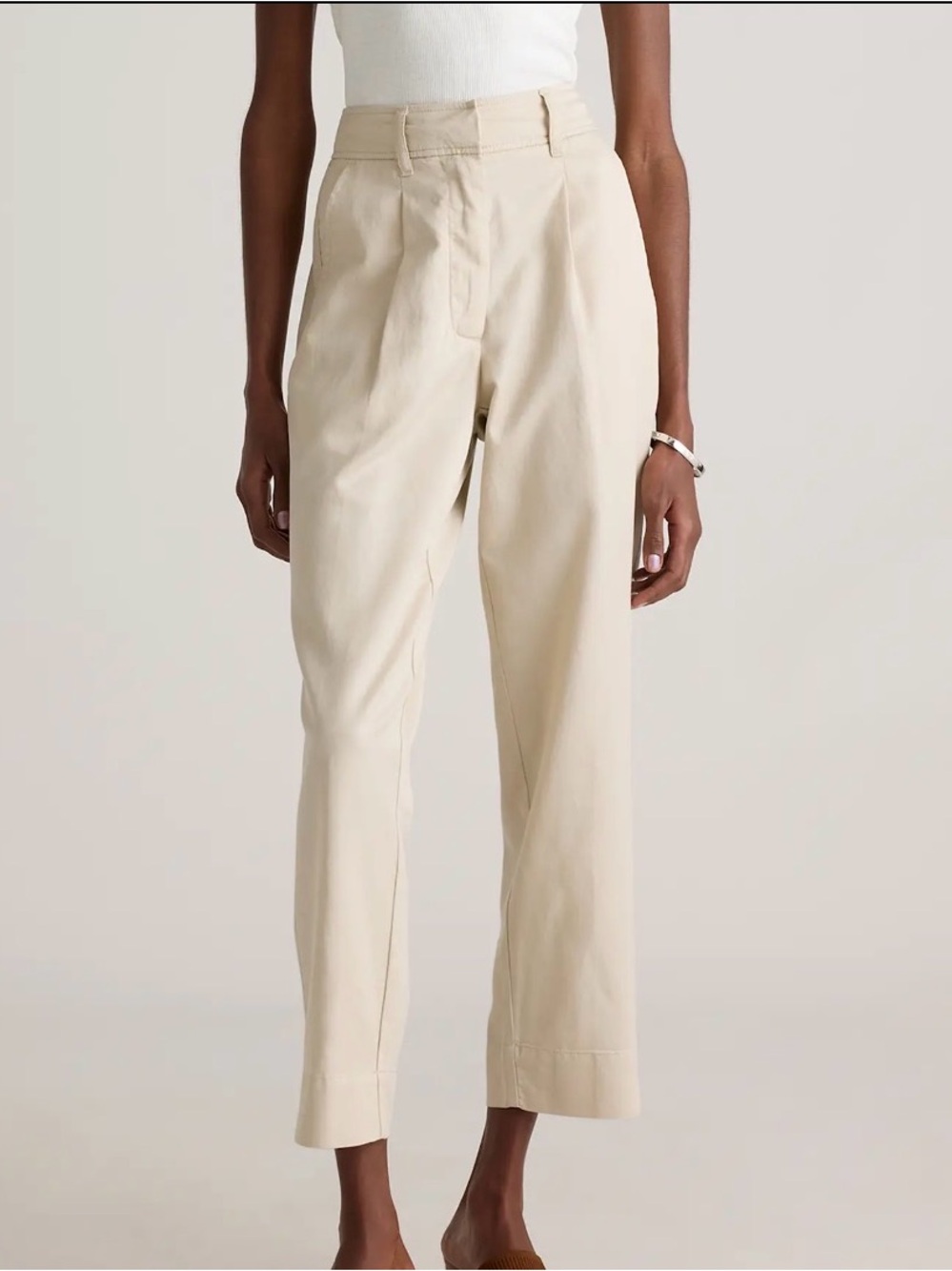 Quince Cropped High-Rise Straight Pants in Beige